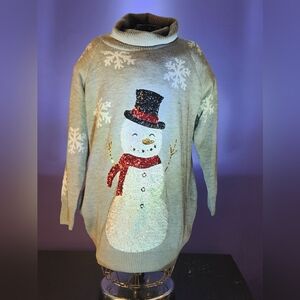 Sequined snowman sweater with pockets!